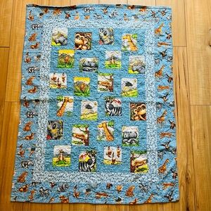 Quilted Jungle Zoo Animal Handmade Minky Car Blanket Baby Toddler 45”x35”